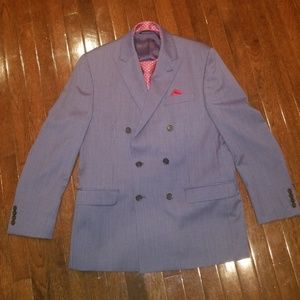 Navy Double Breasted Pinstriped Suit 40R
